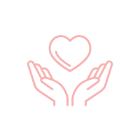 Heart floating above open outstretched hands icon (showing support).