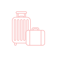 Large and small suitcases with rolling wheels icon