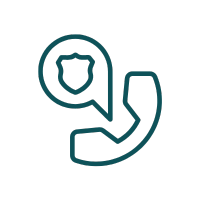 Landline Phone with shield talk bubble (calling the police icon)