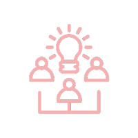 Training Icon showing group of people sharing an idea (light bulb symbol)